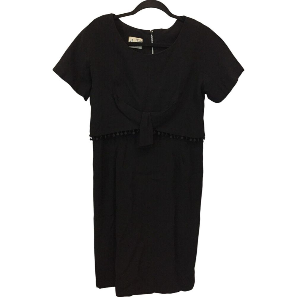 Grace Taylor Blouson Midi Dress Black Womens Size 16.5 Short Sleeve Back Zip